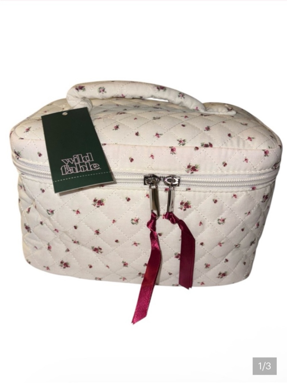Wild Fable White Quilted Floral Cosmetic Case